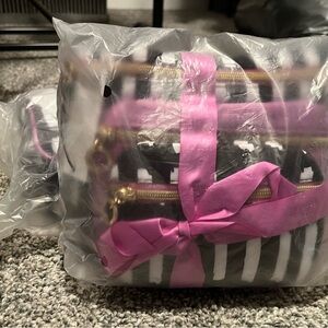 Pink and Black Striped Cosmetic/Toiletry bags